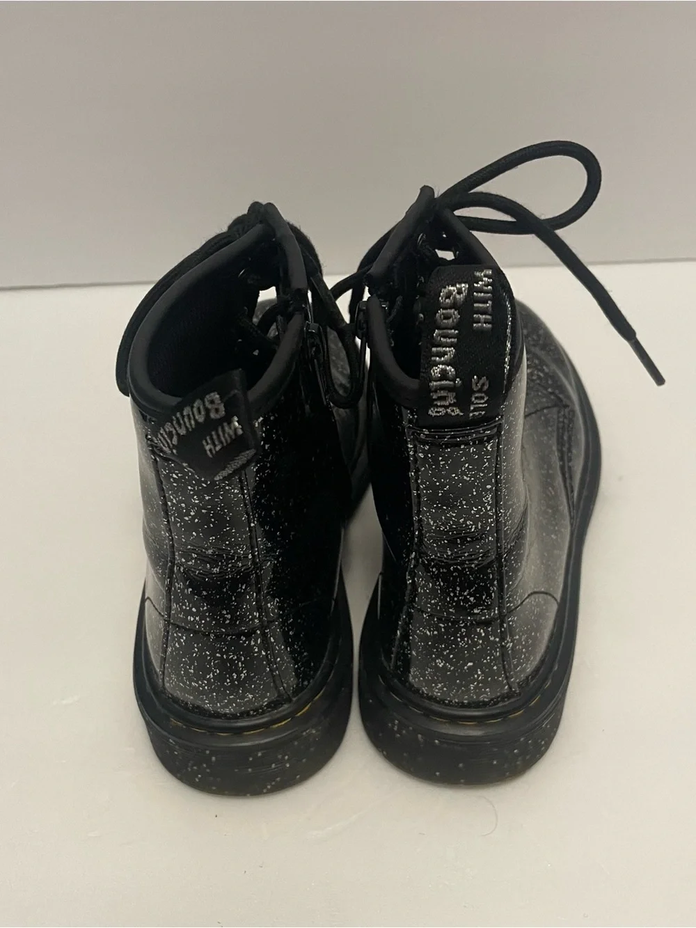 Dr. Martens 1460 Delaney Black Glitter Galaxy Lace Up Side Zip Boots Kids 2